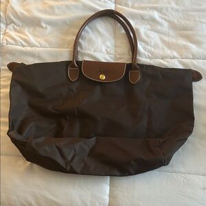 Longchamp Brown Nylon Tote with Leather Trim